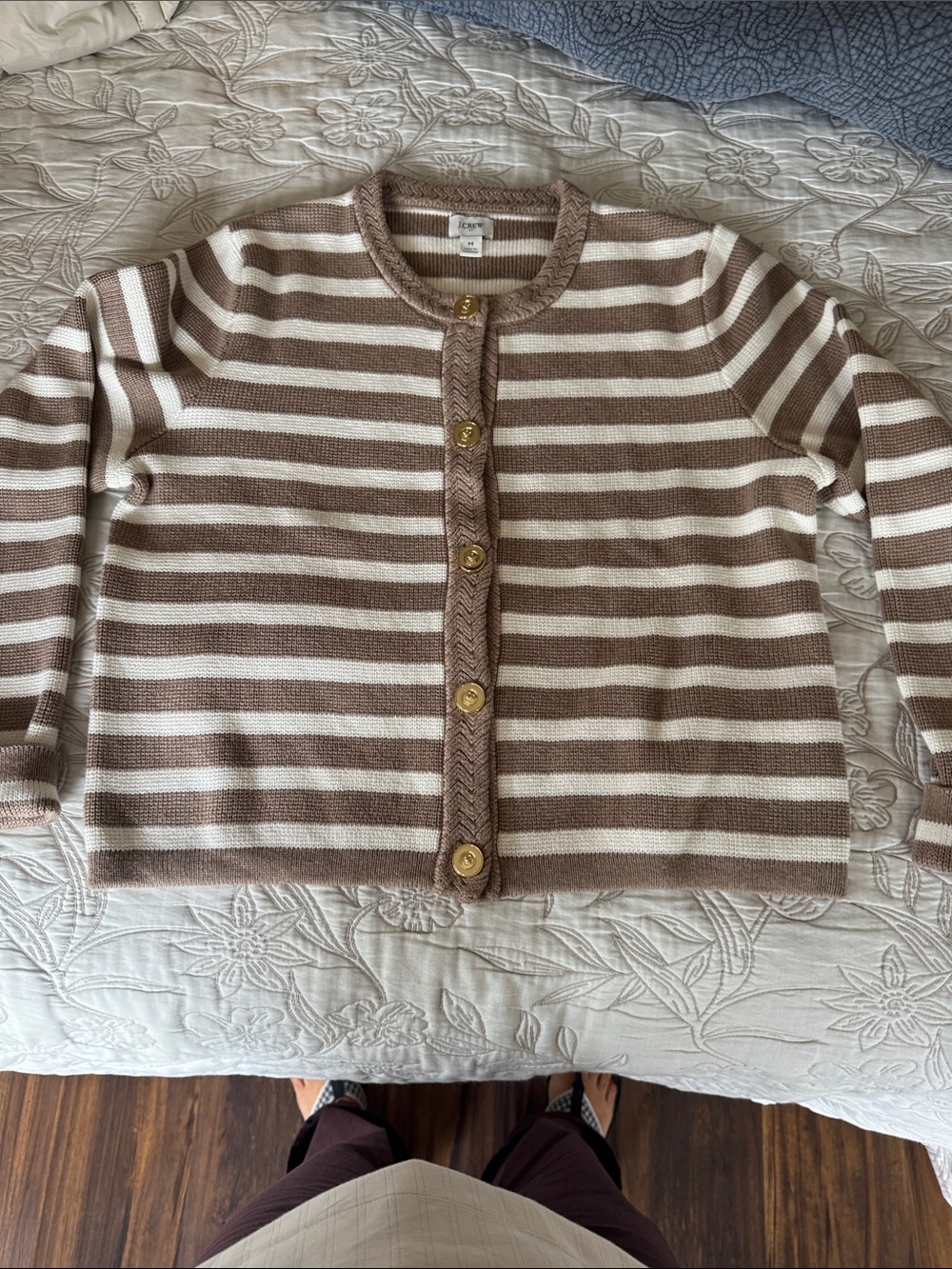 J. Crew Striped Knit Cardigan Sweater - Cream and Tan size M